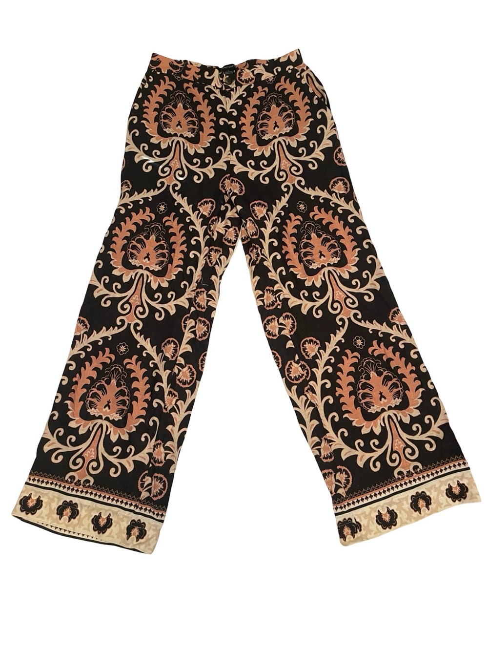 Sanctuary from Evereve Black Wide-Leg Pants with Peach & Cream Damask Print
